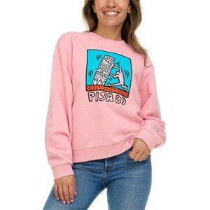Keith Haring Women's Crewneck Sweatshirt Leaning Tower Pisa Italy Pink L